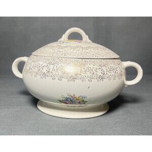 Royal China Soup Tureen Rose Glory Union Made 22 Kt Gold-Vintage 1950s